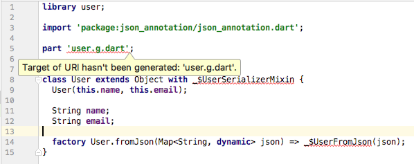 IDE warning when the generated code for a model class does not exist
yet.